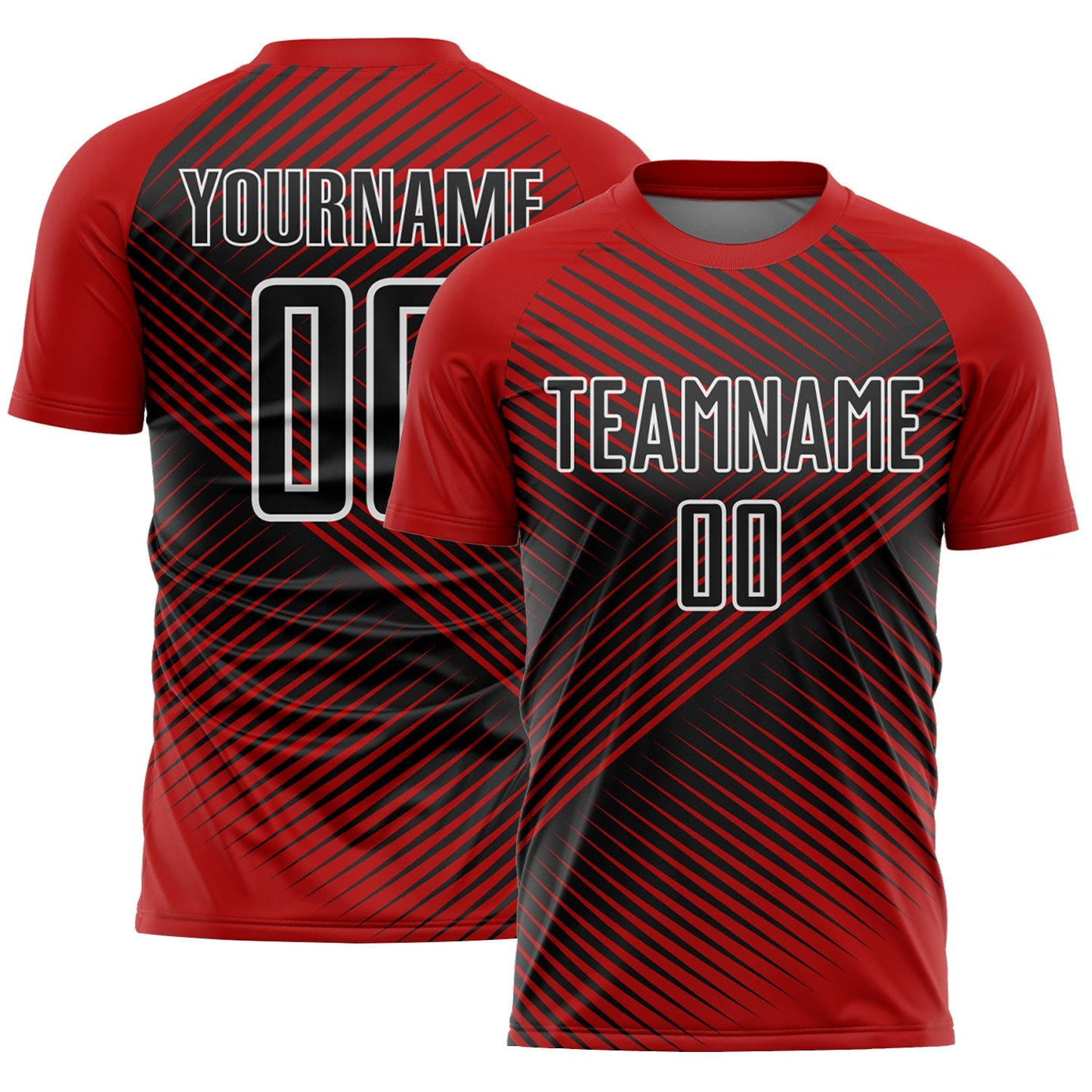 Custom Red Black-White Line Sublimation Soccer Uniform Jersey