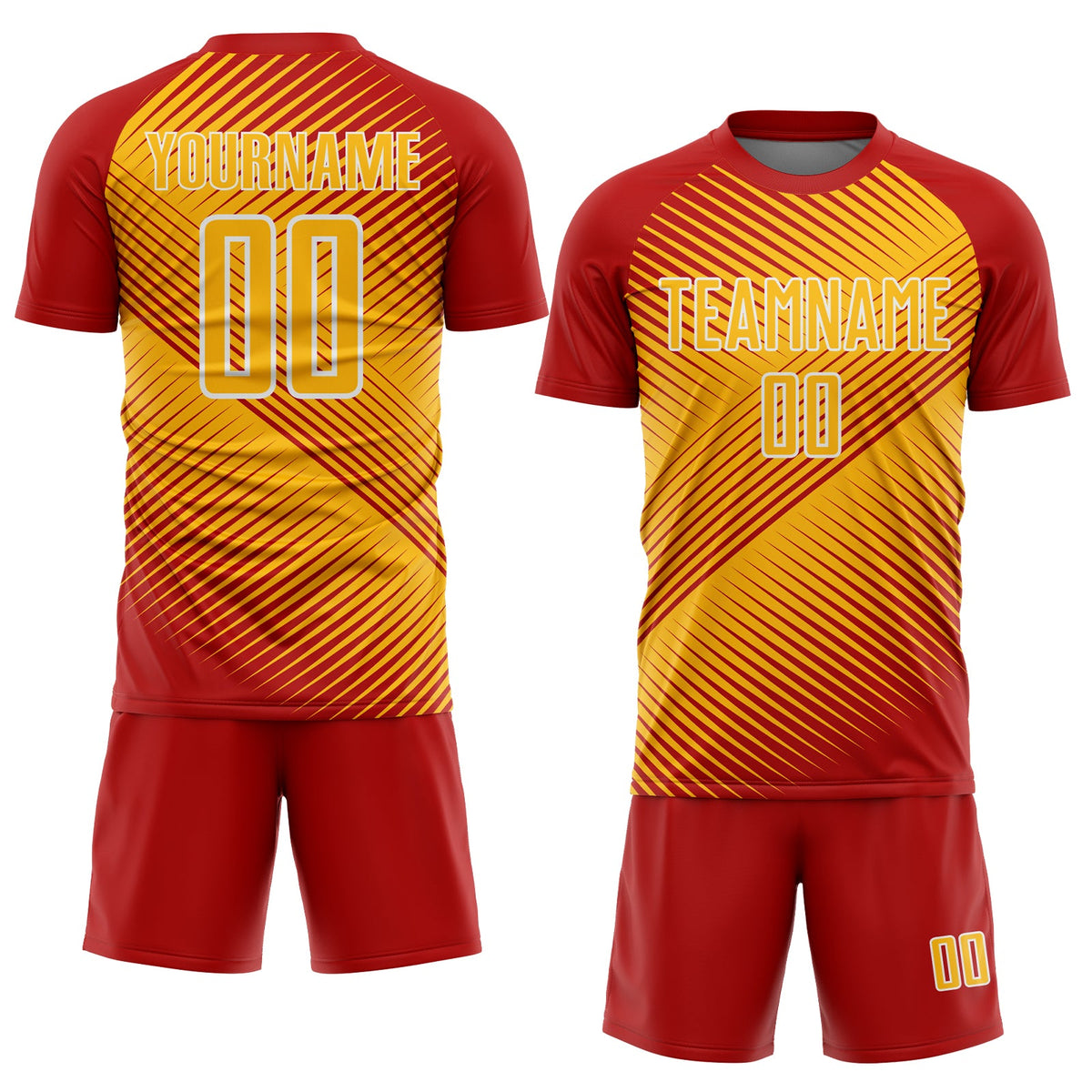 Custom Red Gold-White Line Sublimation Soccer Uniform Jersey Limited
