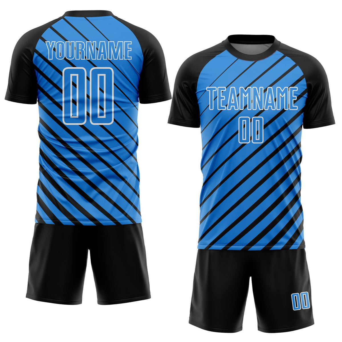 Custom Black Powder Blue-White Lines Sublimation Soccer Uniform Jersey Limited
