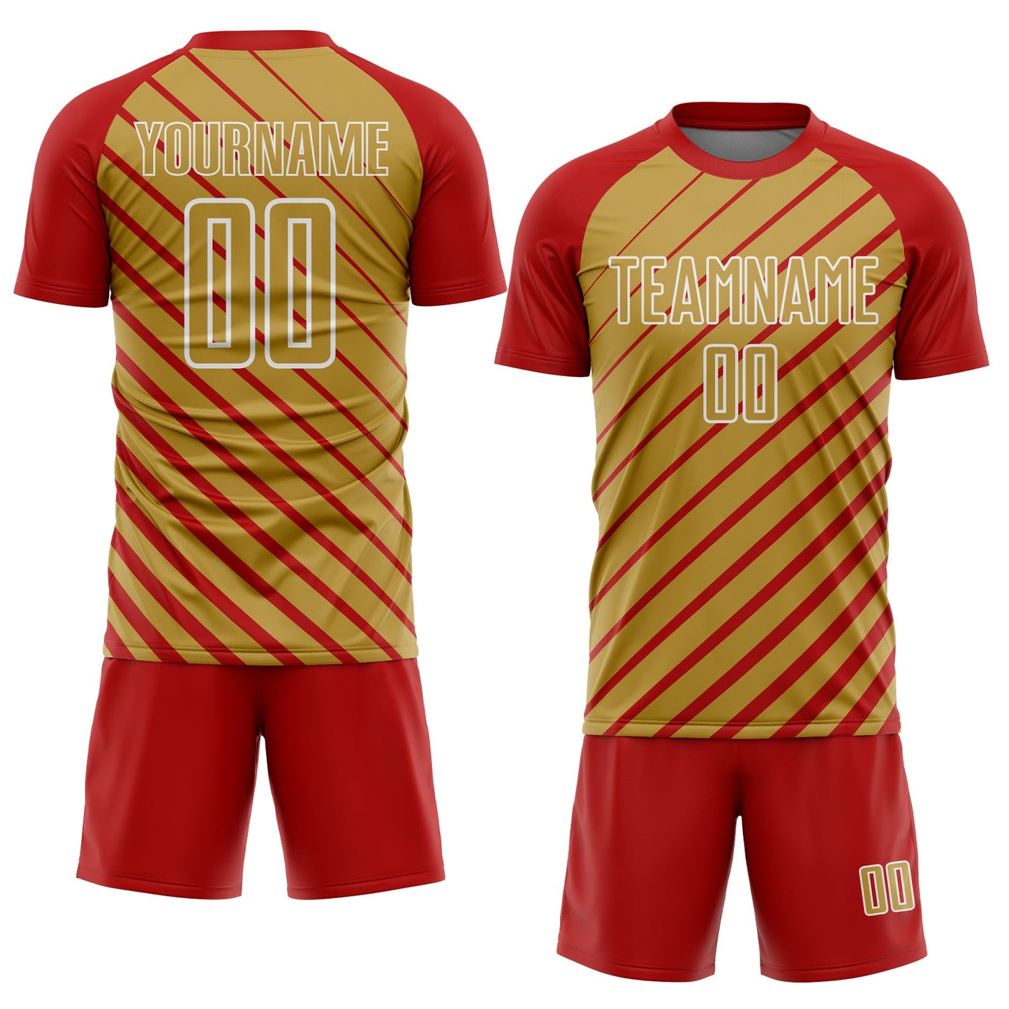 Custom Red Old Gold-White Lines Sublimation Soccer Uniform Jersey Limited