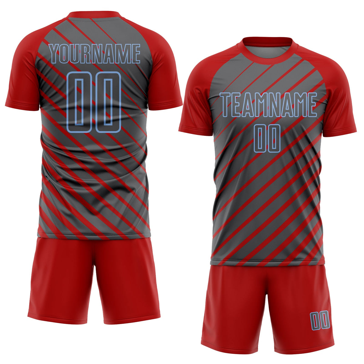 Custom Red Steel Gray-Light Blue Lines Sublimation Soccer Uniform Jersey Limited