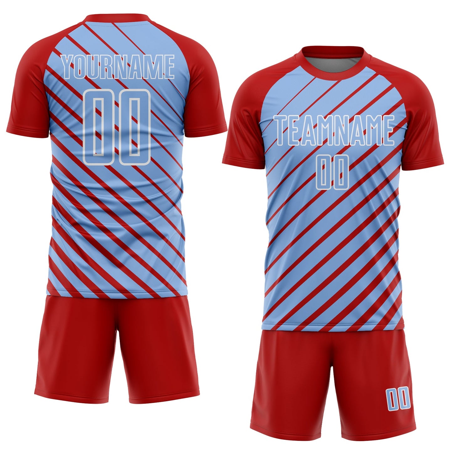 Custom Red Light Blue-White Lines Sublimation Soccer Uniform Jersey Limited