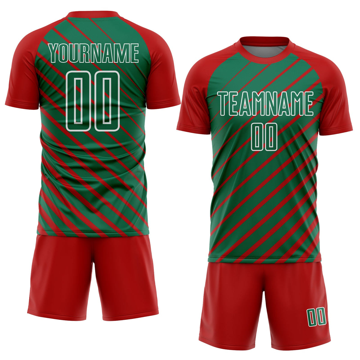 Custom Red Kelly Green-White Lines Sublimation Soccer Uniform Jersey Limited