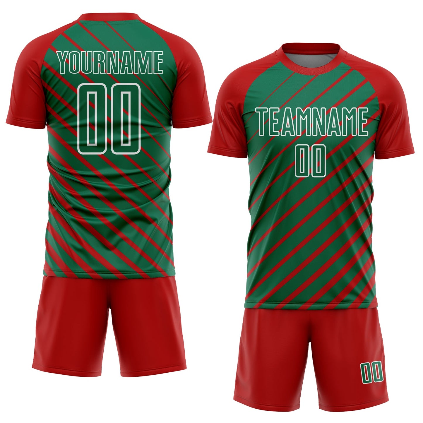 Custom Red Kelly Green-White Lines Sublimation Soccer Uniform Jersey Limited