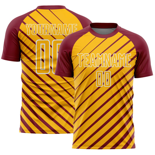 Custom Crimson Gold-White Lines Sublimation Soccer Uniform Jersey