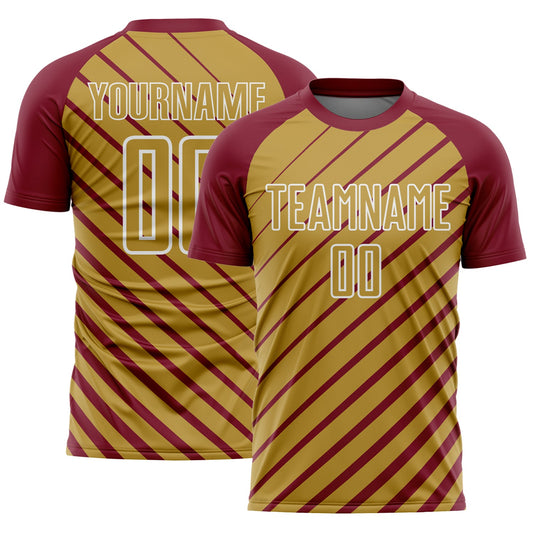 Custom Crimson Old Gold-White Lines Sublimation Soccer Uniform Jersey