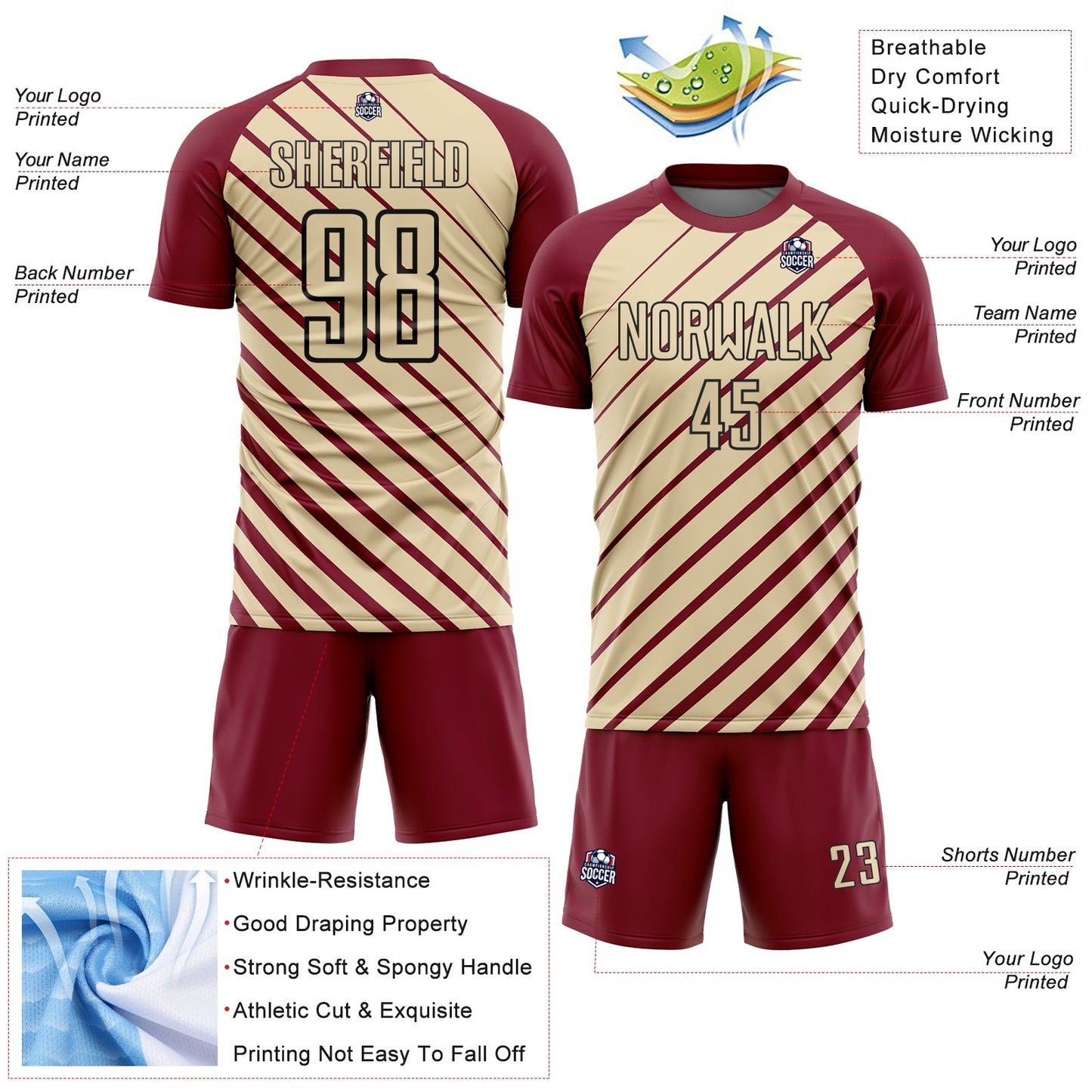 Custom Crimson Cream-Black Lines Sublimation Soccer Uniform Jersey Limited