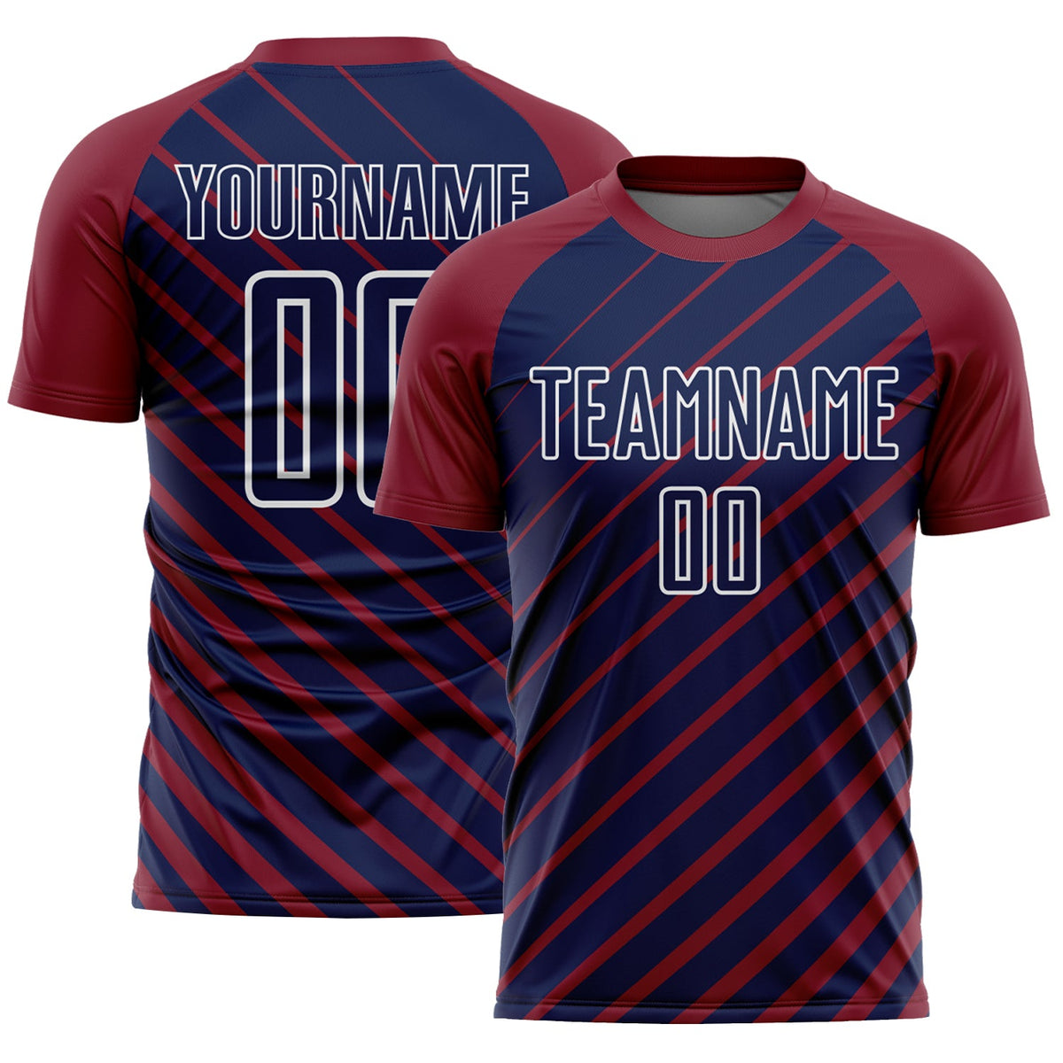 Custom Crimson Navy-White Lines Sublimation Soccer Uniform Jersey