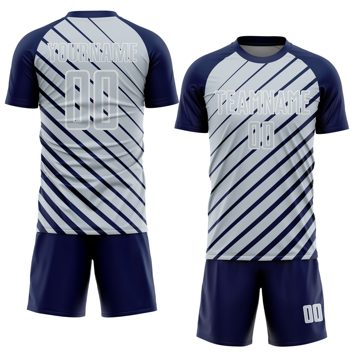 Custom Navy Silver-White Lines Sublimation Soccer Uniform Jersey Limited
