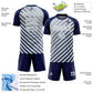 Custom Navy Silver-White Lines Sublimation Soccer Uniform Jersey Limited