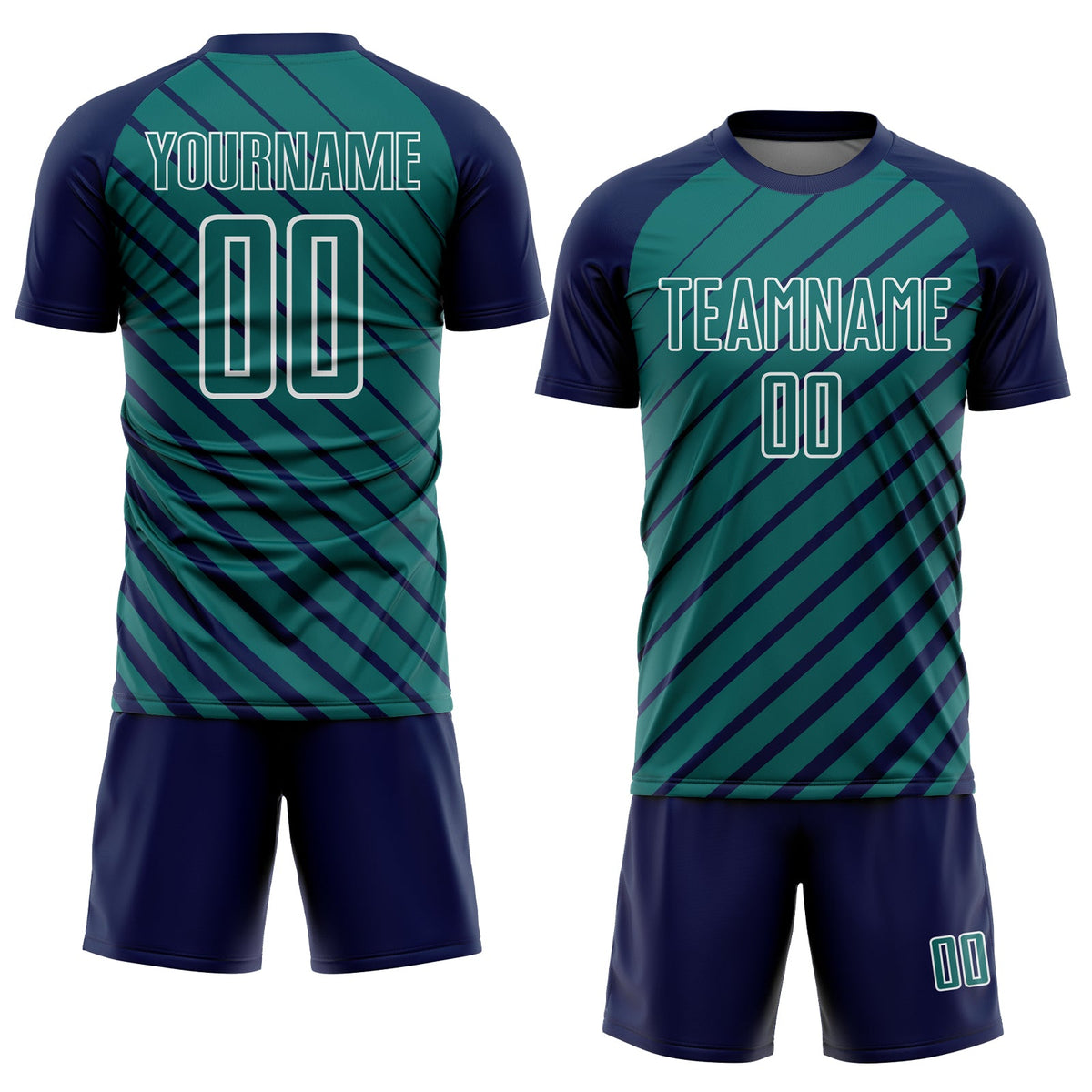 Custom Navy Teal-White Lines Sublimation Soccer Uniform Jersey Limited