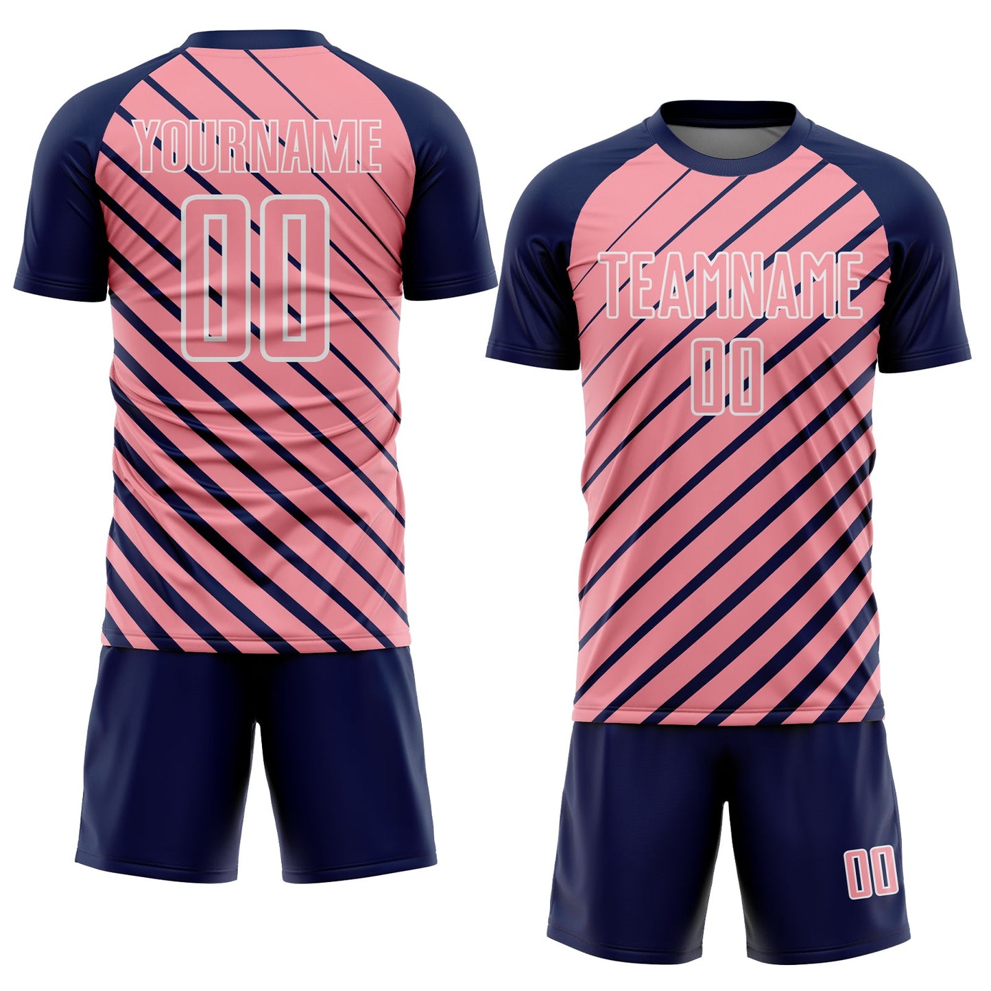 Custom Navy Medium Pink-White Lines Sublimation Soccer Uniform Jersey Limited