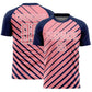 Custom Navy Medium Pink-White Lines Sublimation Soccer Uniform Jersey