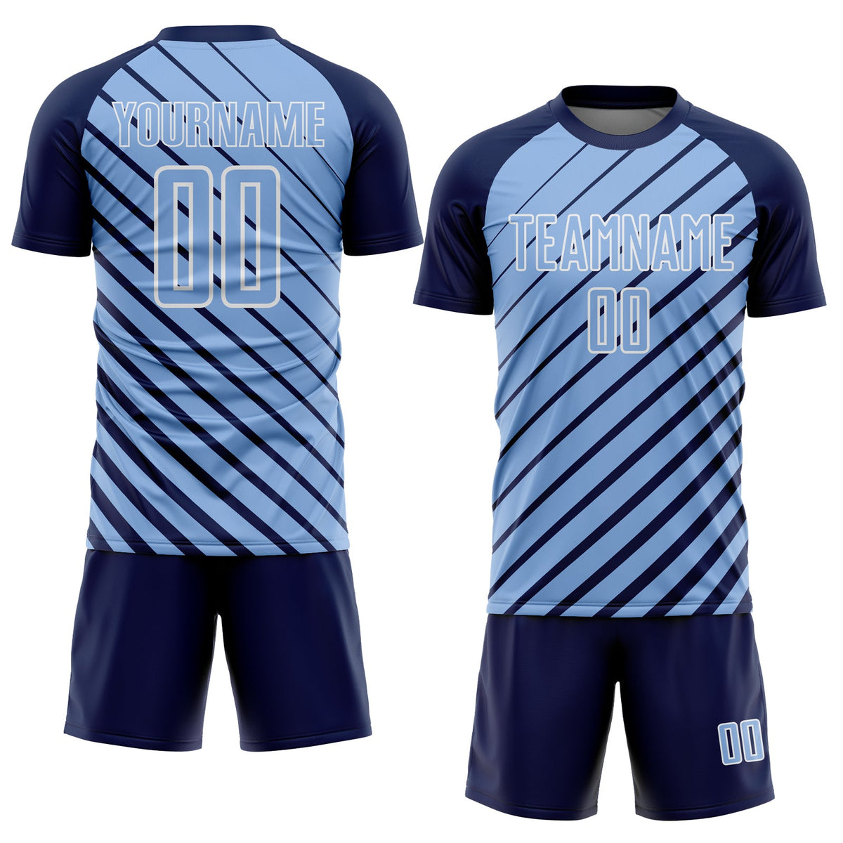 Custom Navy Light Blue-White Lines Sublimation Soccer Uniform Jersey Limited