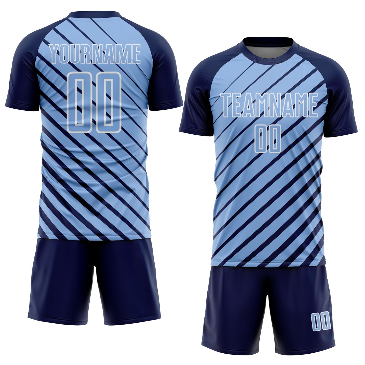 Custom Navy Light Blue-White Lines Sublimation Soccer Uniform Jersey Limited
