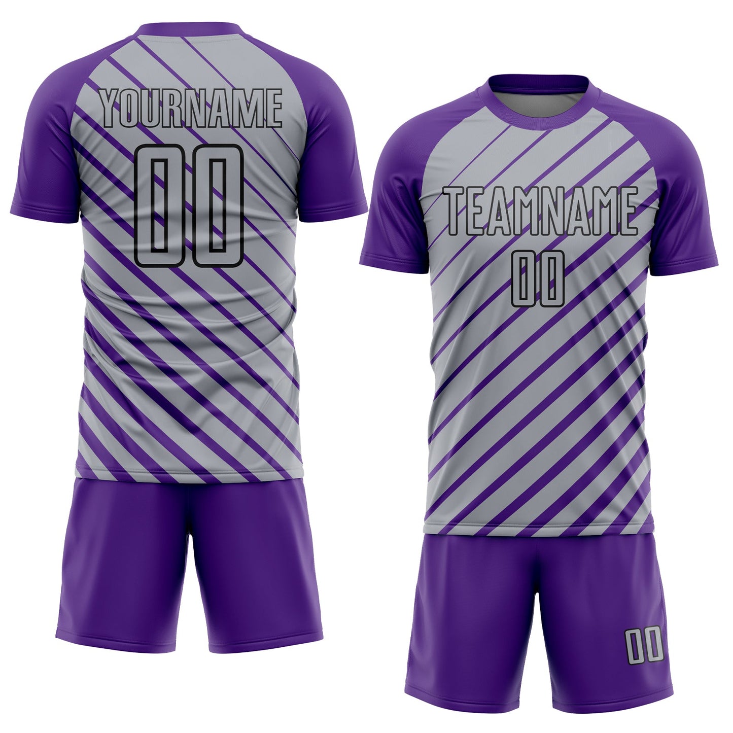 Custom Purple Gray-Black Lines Sublimation Soccer Uniform Jersey Limited