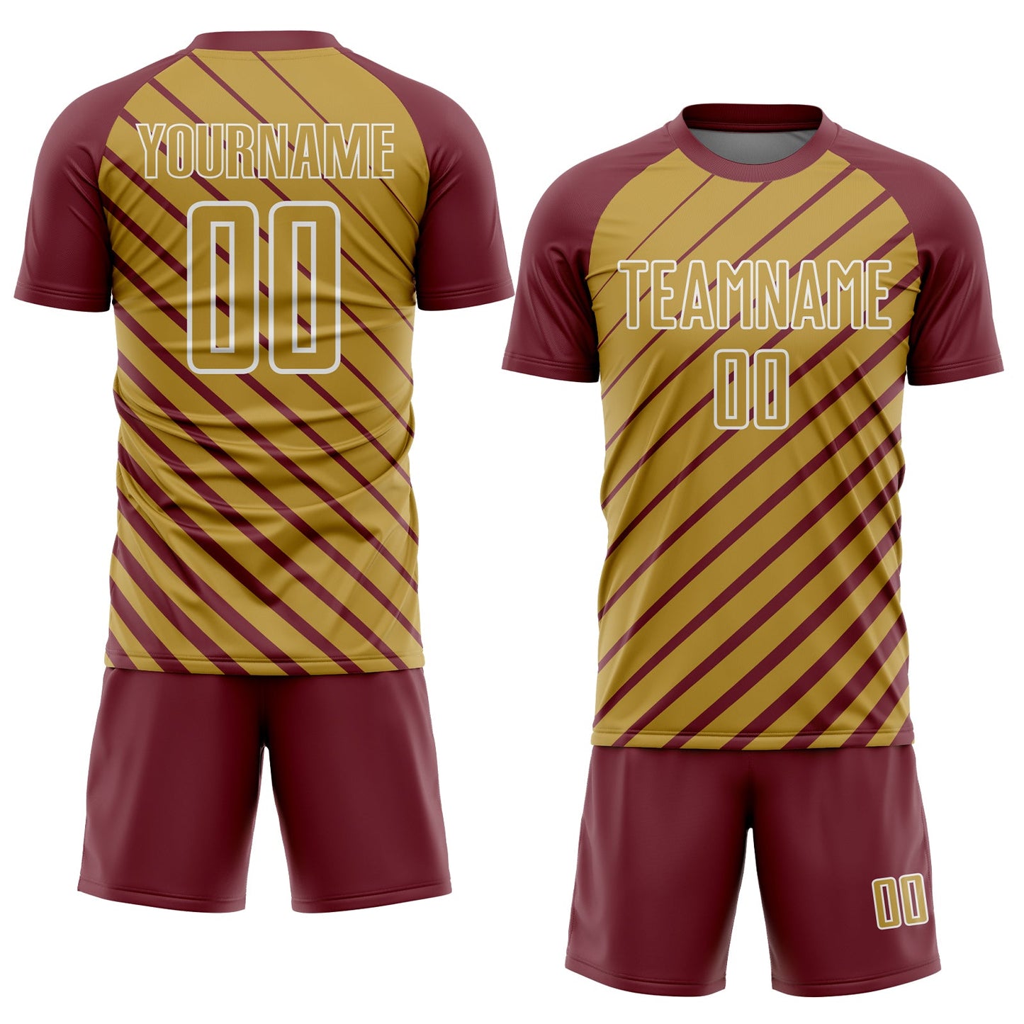 Custom Burgundy Old Gold-White Lines Sublimation Soccer Uniform Jersey Limited