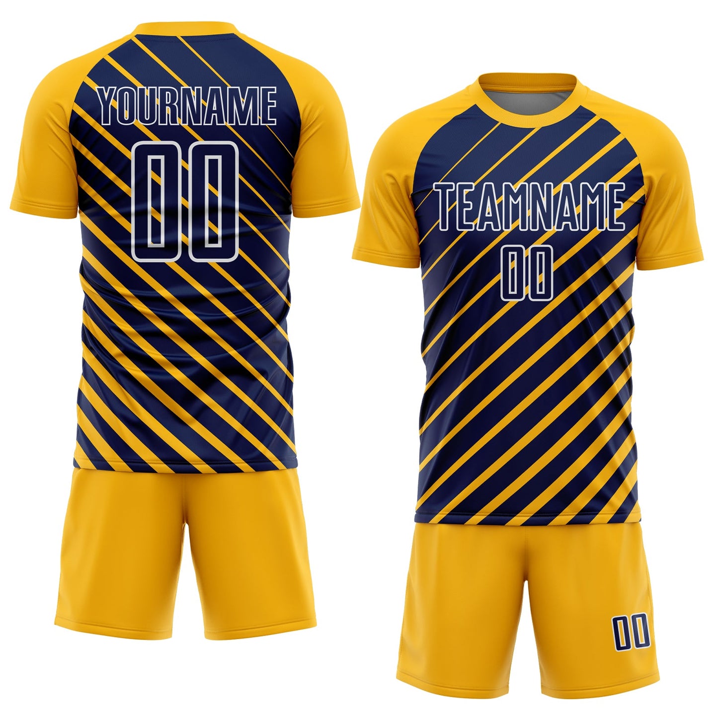 Custom Gold Navy-White Lines Sublimation Soccer Uniform Jersey Limited