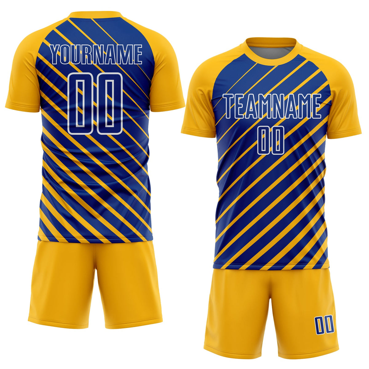 Custom Gold Royal-White Lines Sublimation Soccer Uniform Jersey Limited