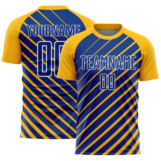Custom Gold Royal-White Lines Sublimation Soccer Uniform Jersey