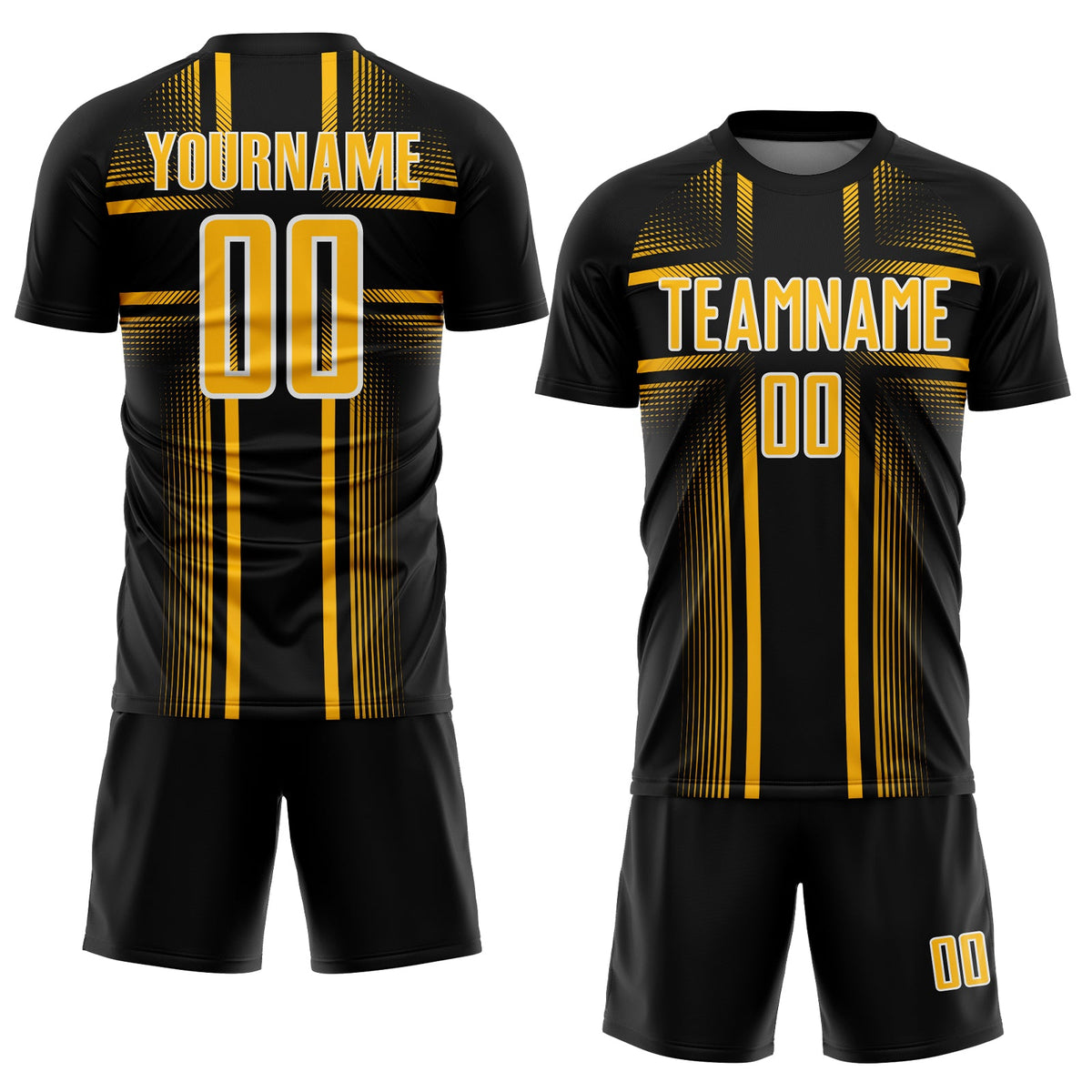 Custom Black Gold-White Lines Sublimation Soccer Uniform Jersey Limited
