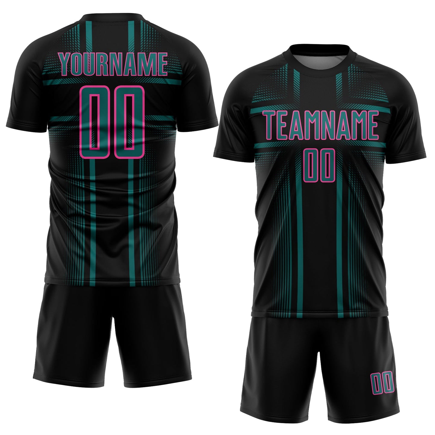 Custom Black Teal-Pink Lines Sublimation Soccer Uniform Jersey Limited