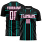Custom Black White Aqua-Pink Lines Sublimation Soccer Uniform Jersey