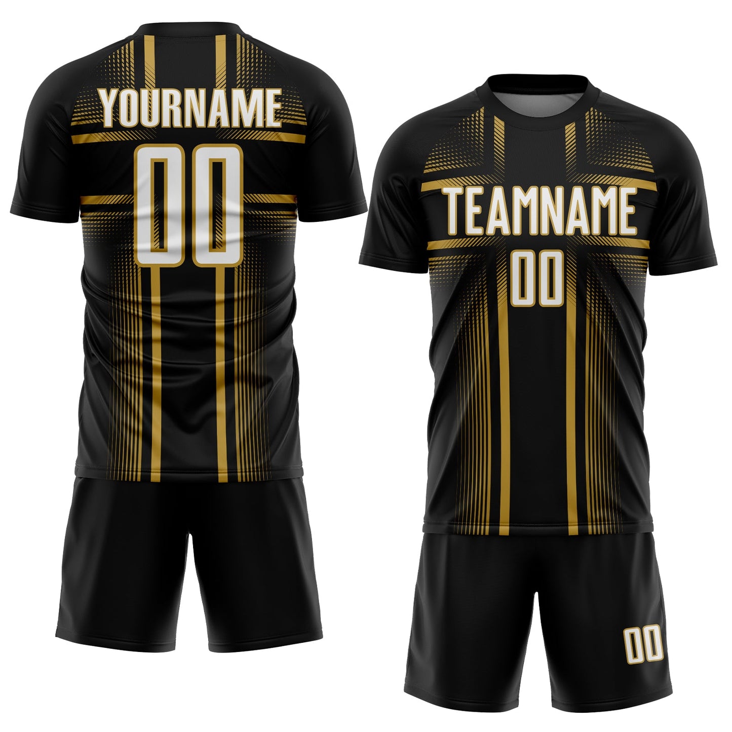 Custom Black White-Old Gold Lines Sublimation Soccer Uniform Jersey Limited