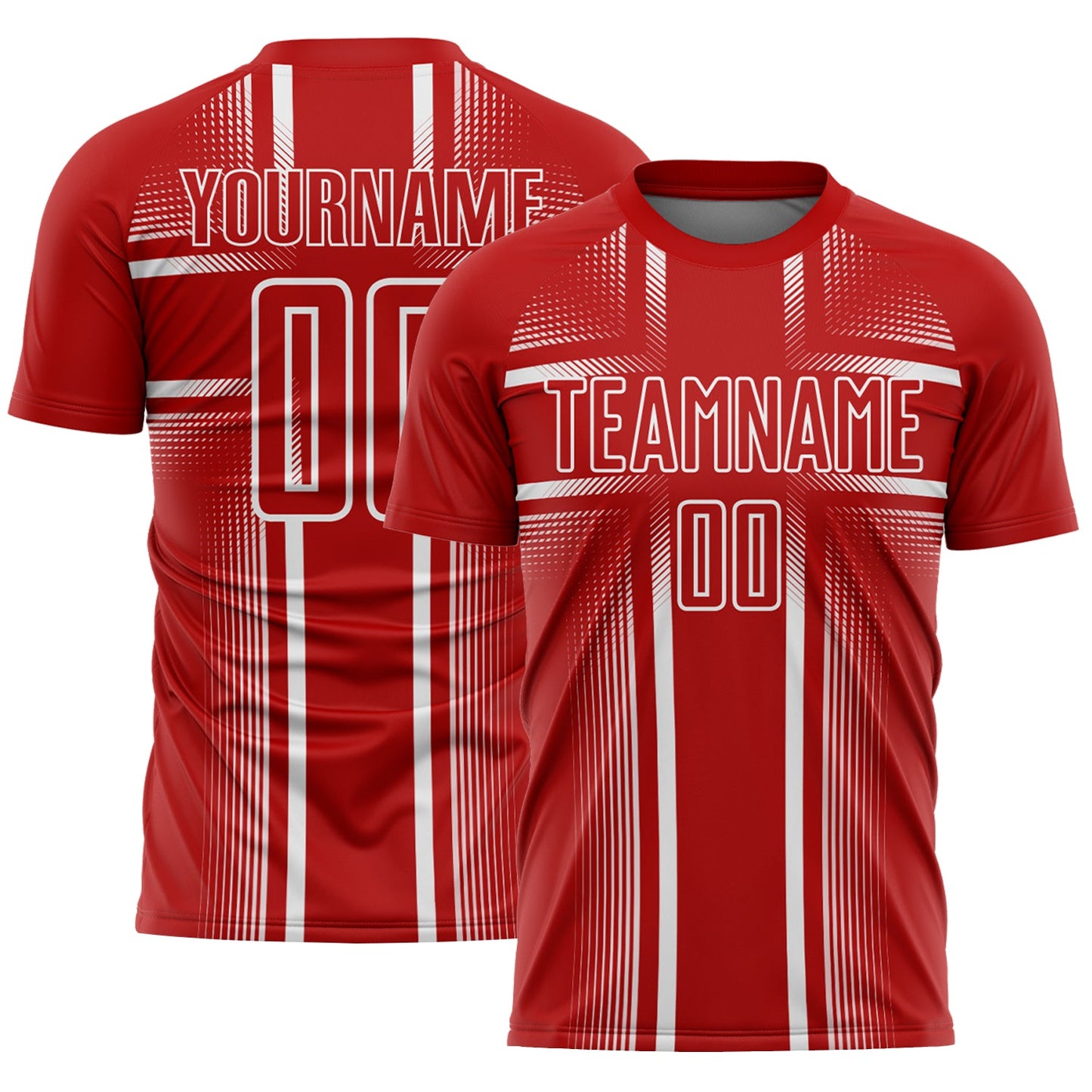 Custom Red White Lines Sublimation Soccer Uniform Jersey