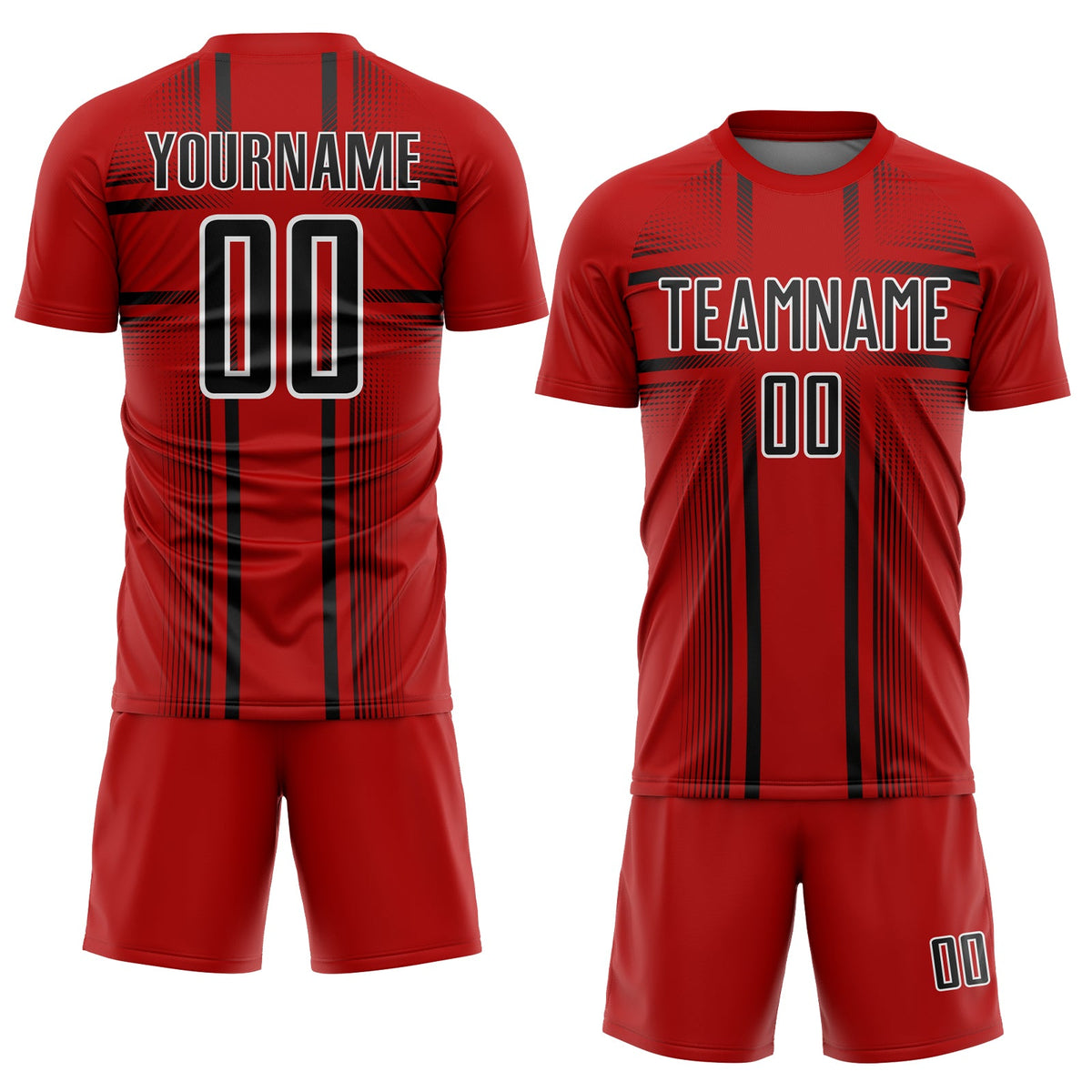 Custom Red Black-White Lines Sublimation Soccer Uniform Jersey Limited