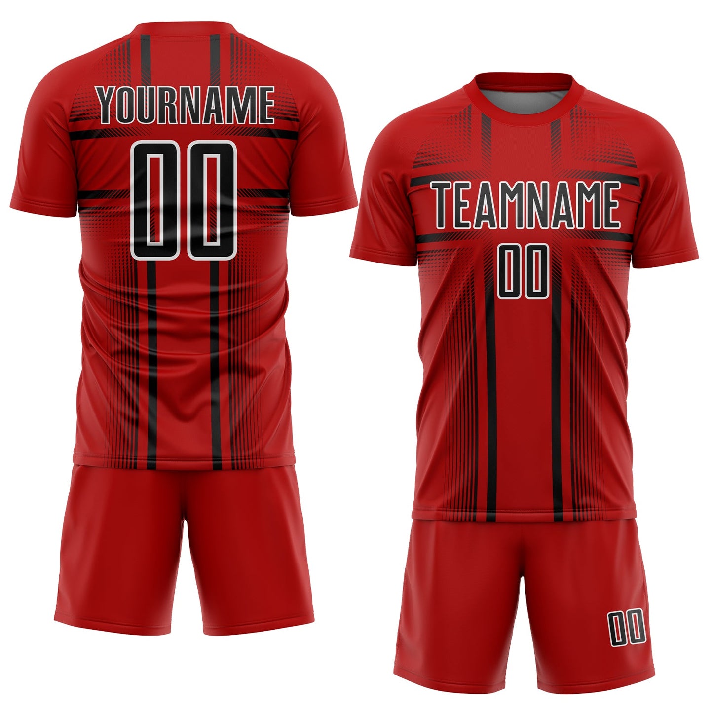 Custom Red Black-White Lines Sublimation Soccer Uniform Jersey Limited