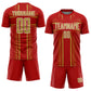 Custom Red Old Gold-White Lines Sublimation Soccer Uniform Jersey Limited