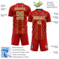 Custom Red Old Gold-White Lines Sublimation Soccer Uniform Jersey Limited