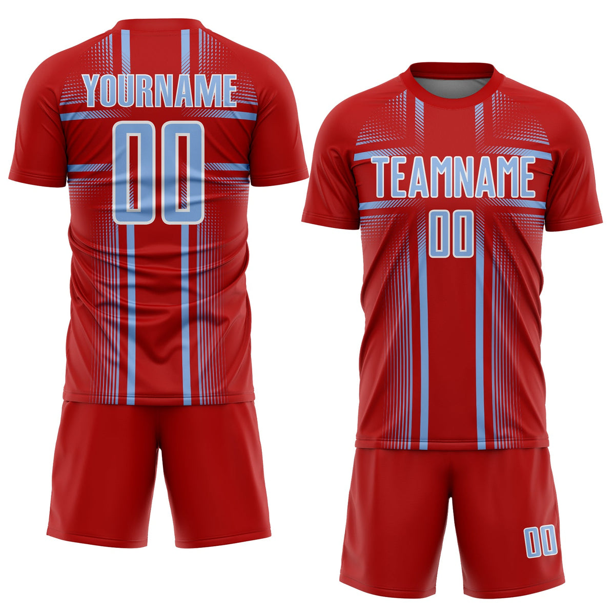 Custom Red Light Blue-White Lines Sublimation Soccer Uniform Jersey Limited