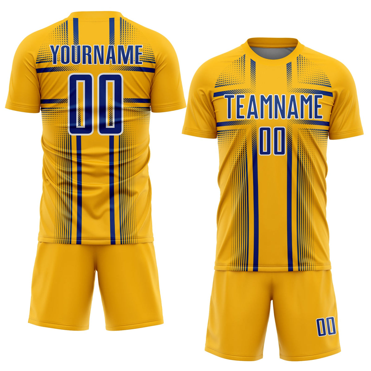 Custom Gold Royal-White Lines Sublimation Soccer Uniform Jersey Limited