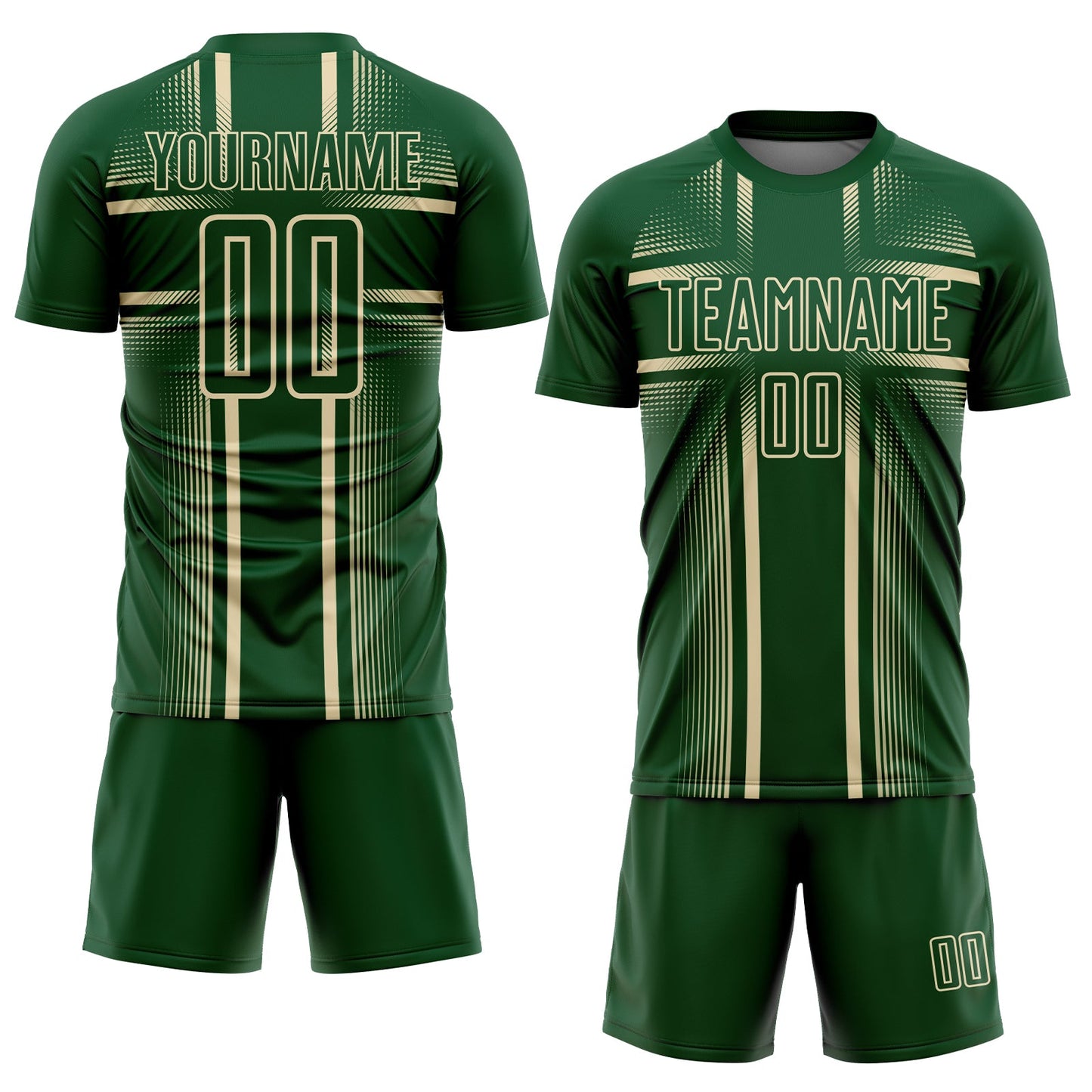Custom Green Cream Lines Sublimation Soccer Uniform Jersey Limited