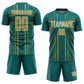 Custom Teal Old Gold-White Lines Sublimation Soccer Uniform Jersey Limited