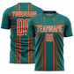 Custom Teal Orange-White Lines Sublimation Soccer Uniform Jersey