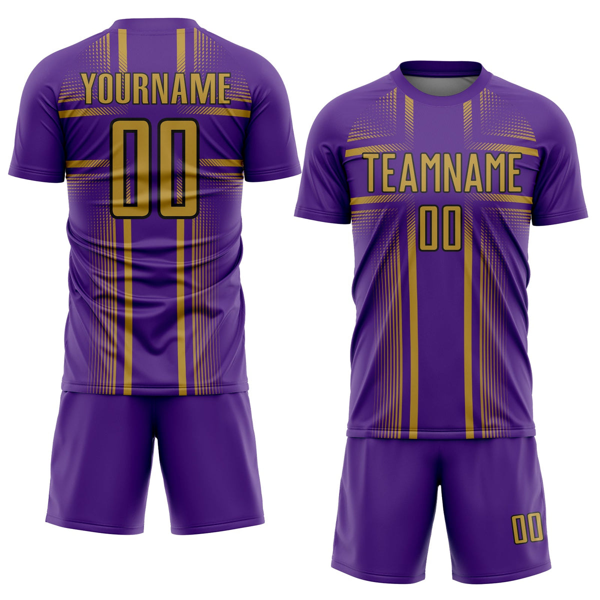 Custom Purple Old Gold-Black Lines Sublimation Soccer Uniform Jersey Limited