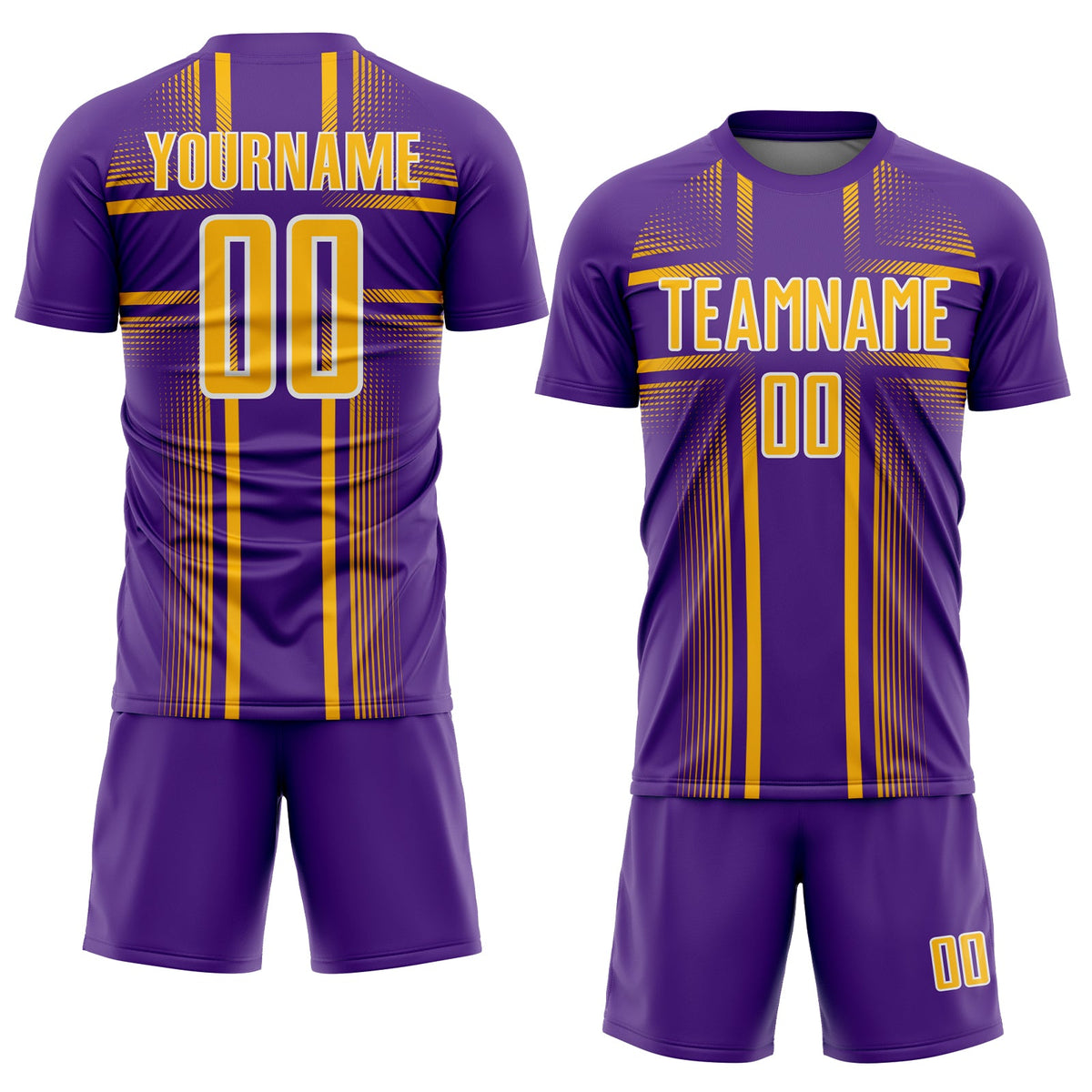 Custom Purple Gold-White Lines Sublimation Soccer Uniform Jersey Limited