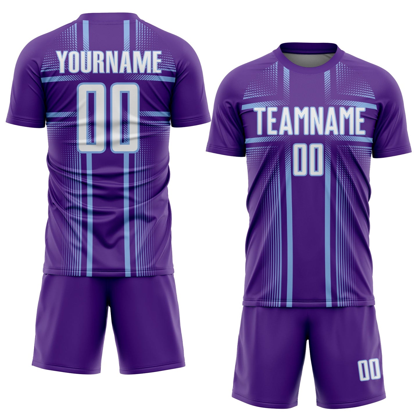 Custom Purple White-Light Blue Lines Sublimation Soccer Uniform Jersey Limited