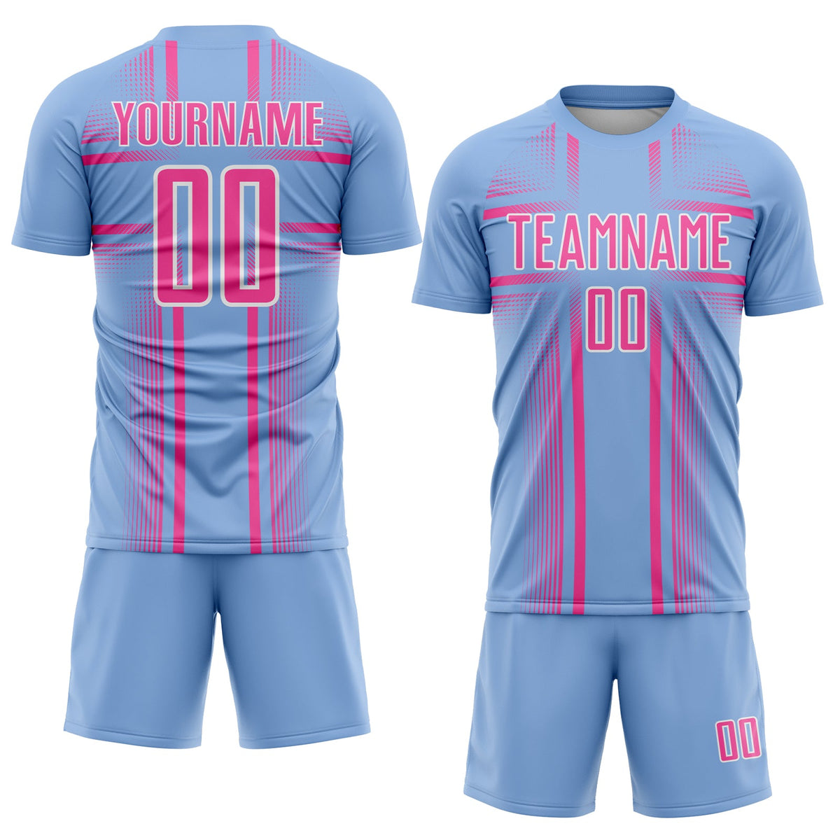 Custom Light Blue Pink-White Lines Sublimation Soccer Uniform Jersey Limited
