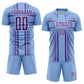 Custom Light Blue Purple-White Lines Sublimation Soccer Uniform Jersey Limited