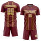 Custom Burgundy Old Gold-White Lines Sublimation Soccer Uniform Jersey Limited