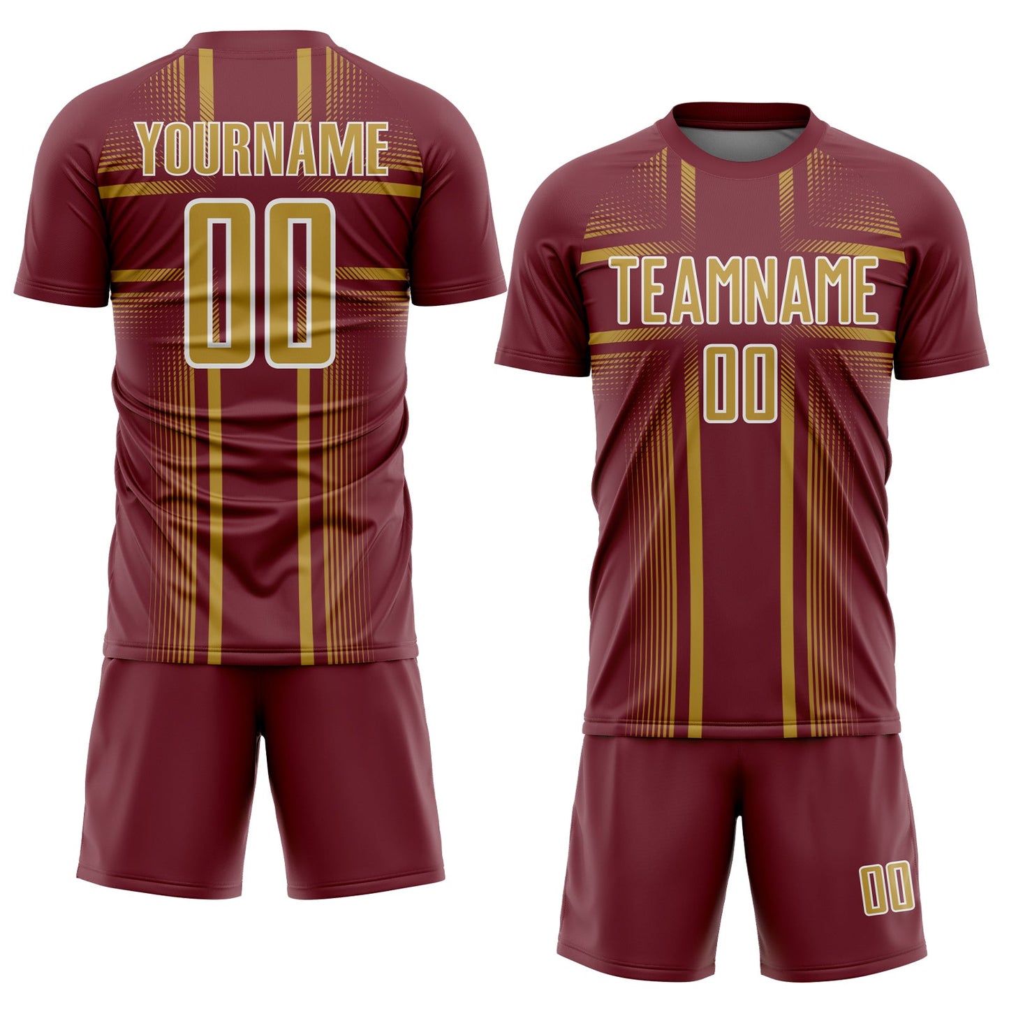 Custom Burgundy Old Gold-White Lines Sublimation Soccer Uniform Jersey Limited