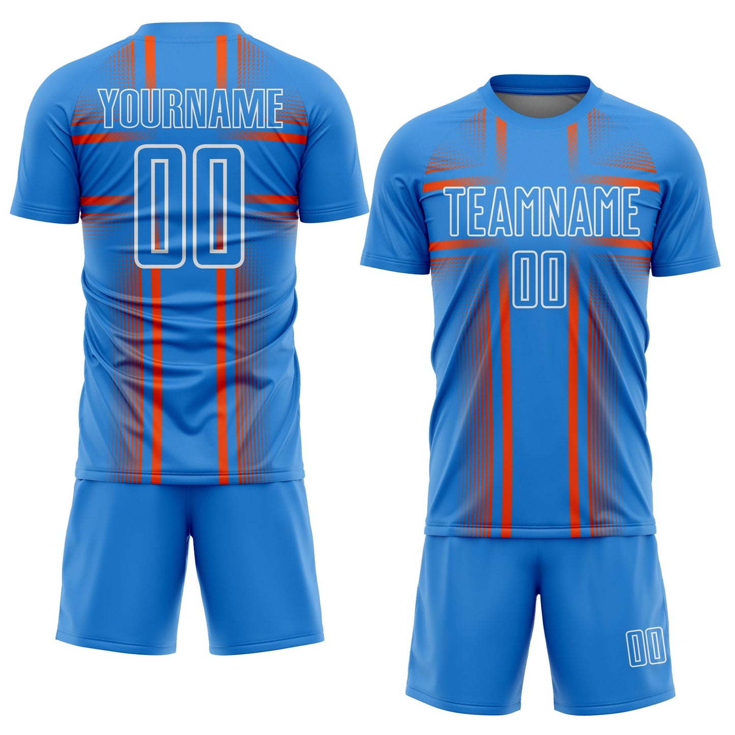 Custom Powder Blue Orange-White Lines Sublimation Soccer Uniform Jersey Limited
