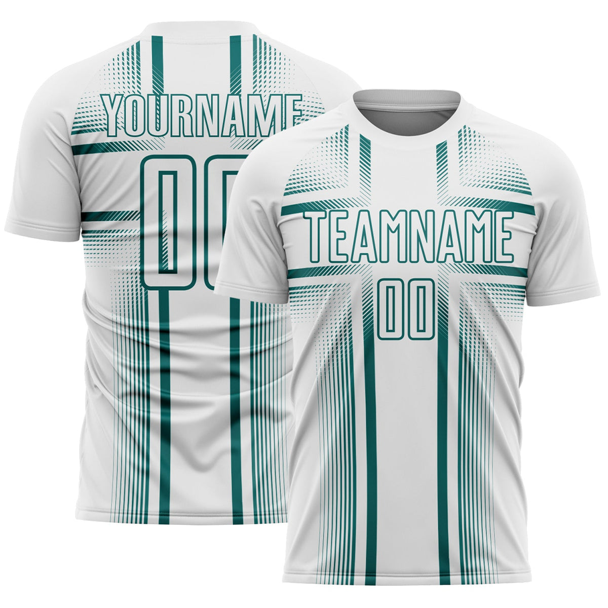 Custom White Teal Lines Sublimation Soccer Uniform Jersey