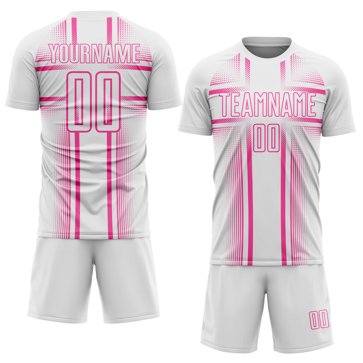Custom White Pink Lines Sublimation Soccer Uniform Jersey Limited
