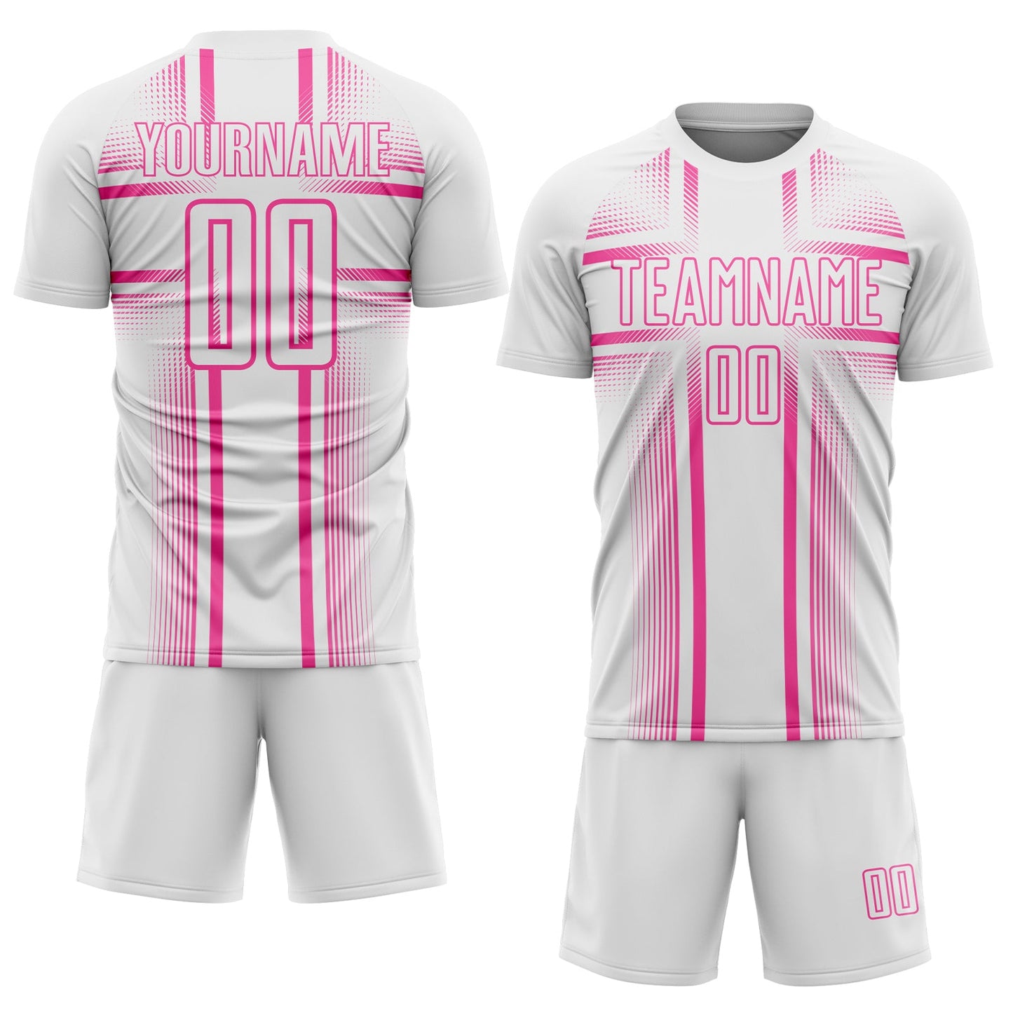 Custom White Pink Lines Sublimation Soccer Uniform Jersey Limited