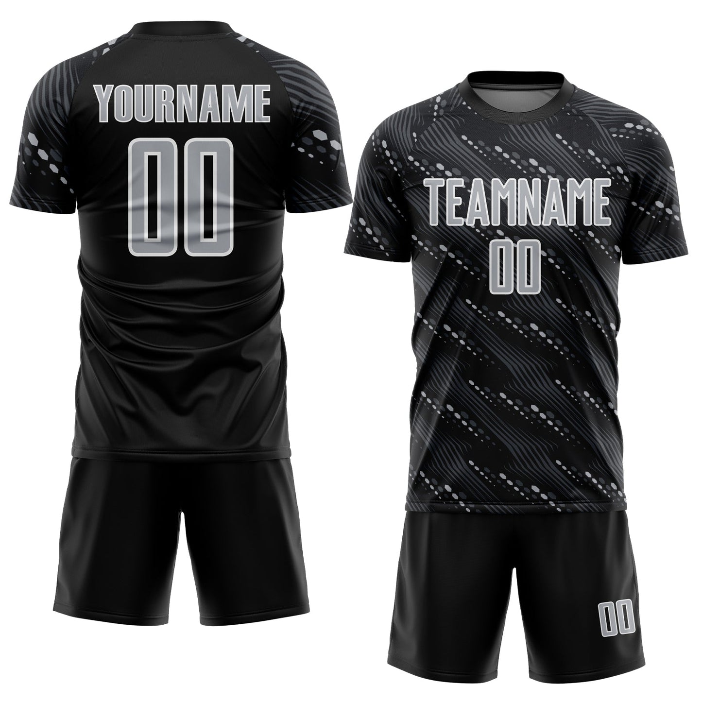 Custom Black Gray-White Slant Lines Sports Sublimation Soccer Uniform Jersey Limited